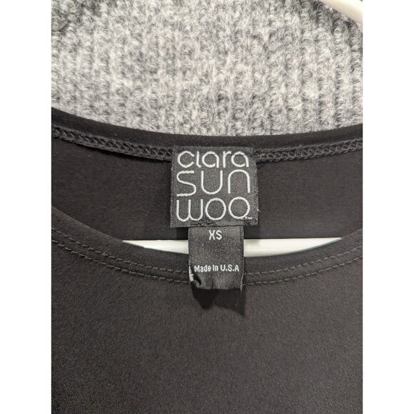 Clara Sun Woo Women's Black Side Ruched Blouse Stretch Short Sleeve Size XS - Picture 3 of 7